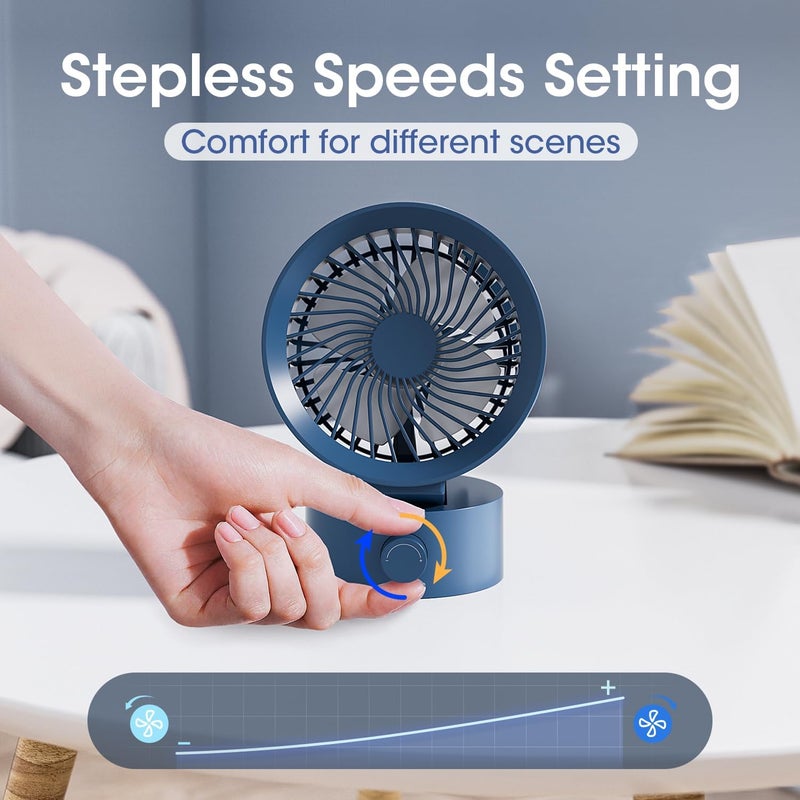 KinYiLO USB Desk Fan Small Quiet, Stepless Speed Flexible Adjust Mini Fans for Home Office Dorm Desktop, Portable Travel Fan Personal Cooling, Plug In USB Powered, Blue - Image 3
